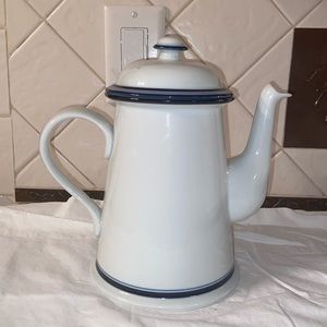 Vintage Dansk Bistro Christianshavn Coffee Pot w Lid White Blue Portugal